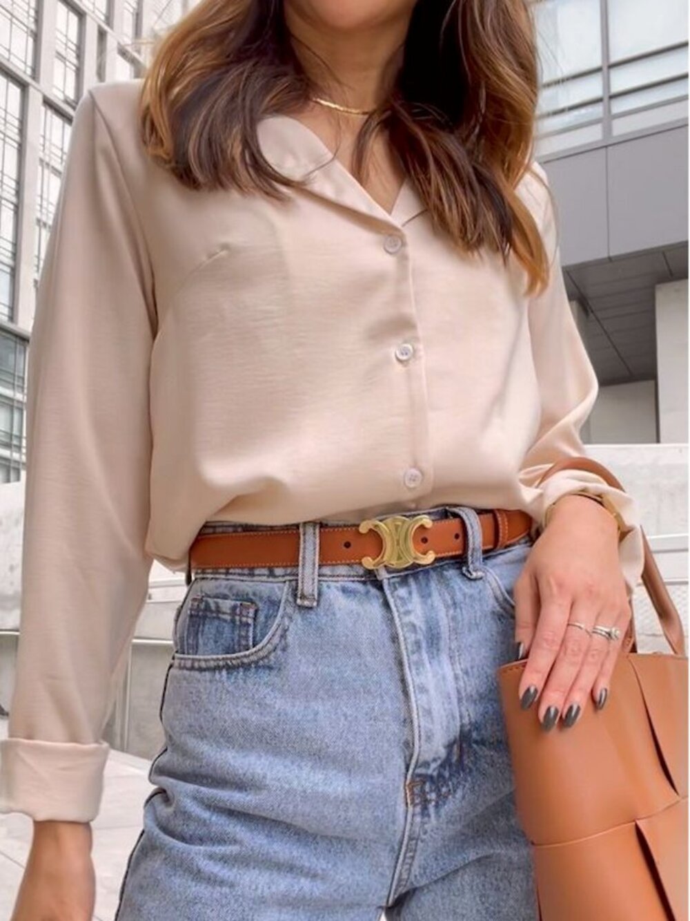 Celine Triomphe Brown Belt with Gold Buckle